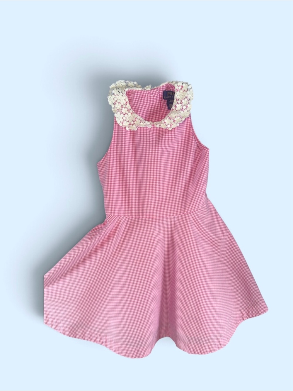 Polo by Ralph Lauren Pink Gingham Dress with Floral Peter Pan Collar
